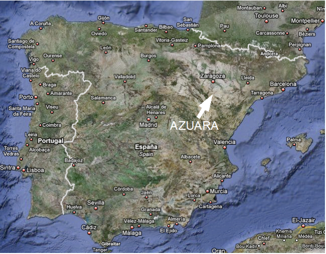 map of spain, location of the Azuara impact structure