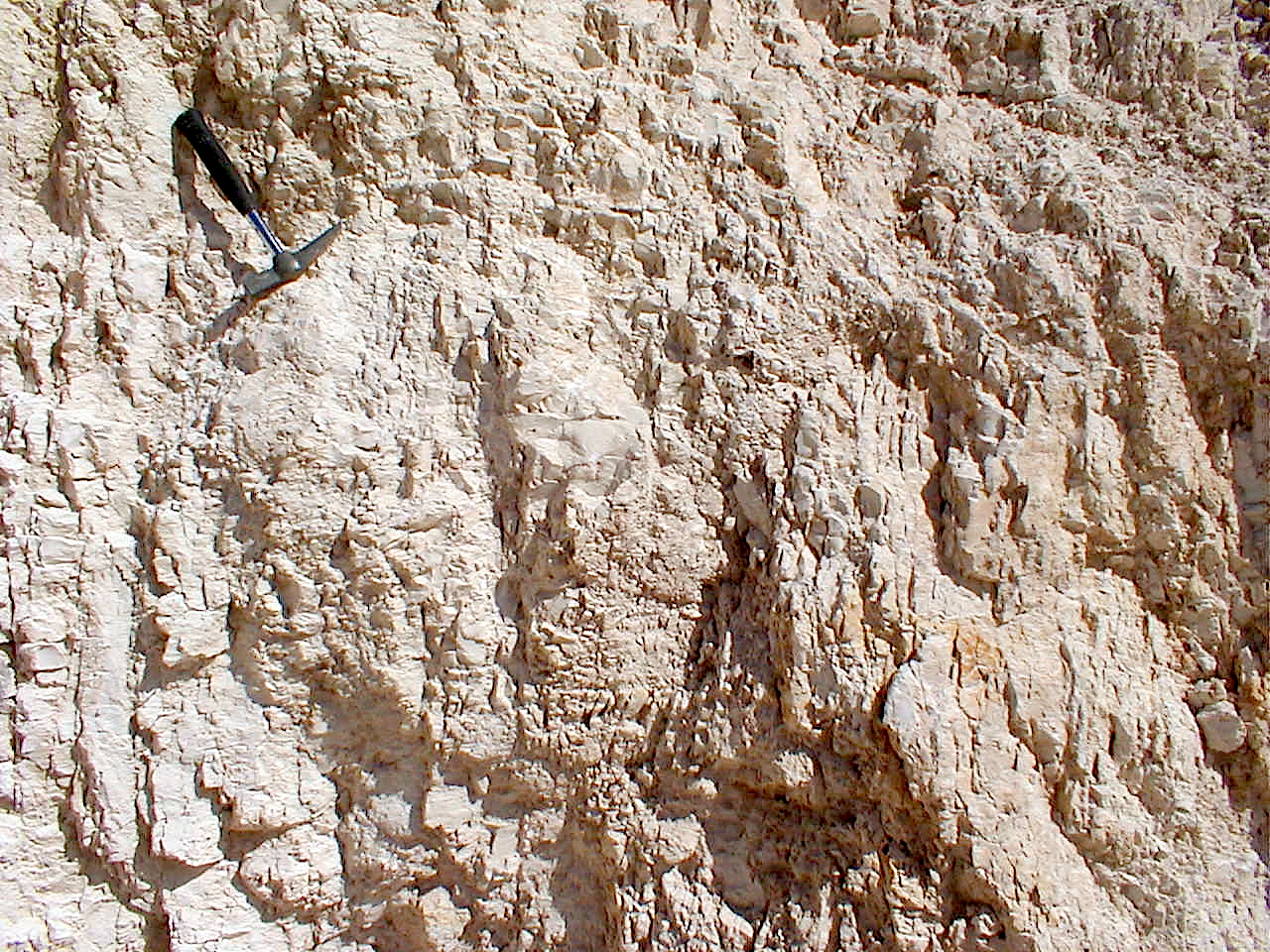 detail of the heavily brecciated Jurassic limestones in a quarry near Belchite, Azuara impact structure