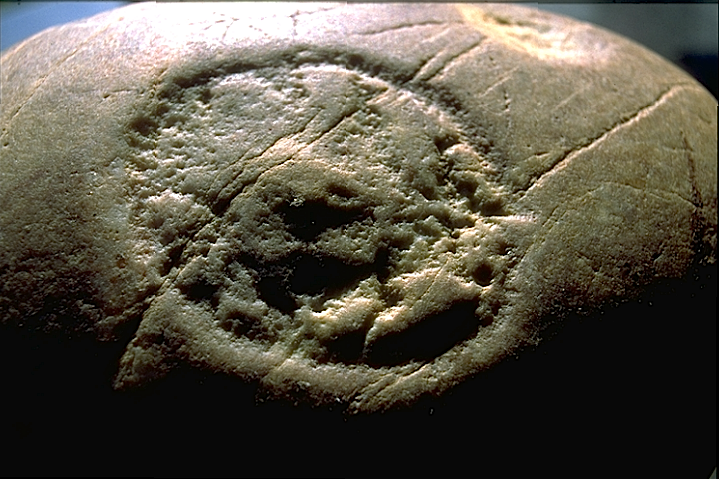 4 cm-diameter Hertzian crater, quartzite cobble, Azuara impact event, Spain