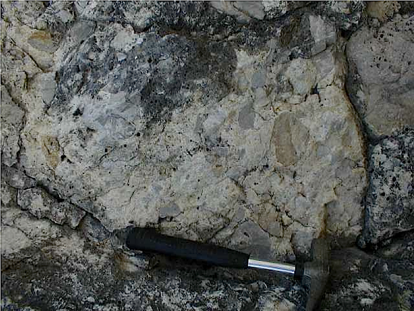 megabreccia Azuara impact structure, polymictic breccia clast, Belchite
