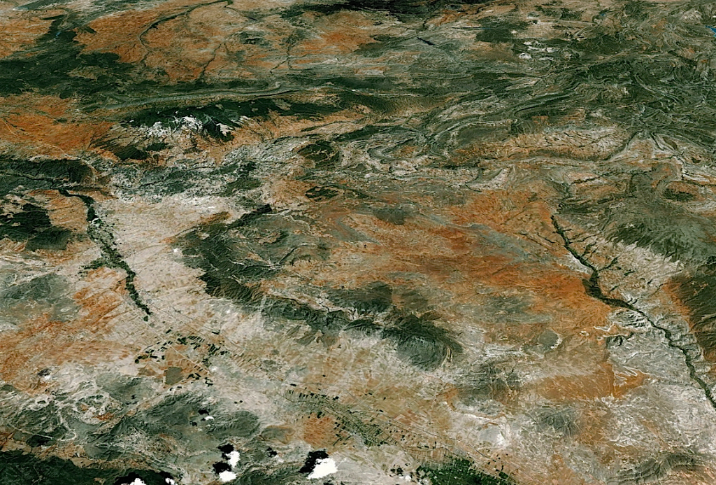Google Earth oblique view of the Rubielos de la Cérida impact basin