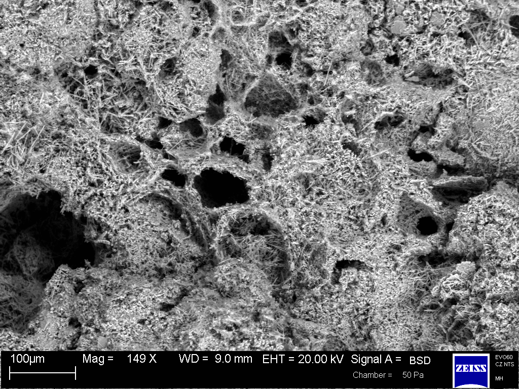 SEM image carbonate melt felted texture Rubielos de la Cérida impact