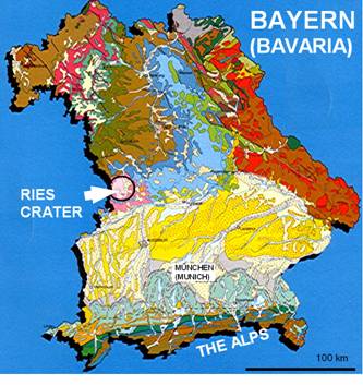 geological general map of Bavaria location of the Ries crater