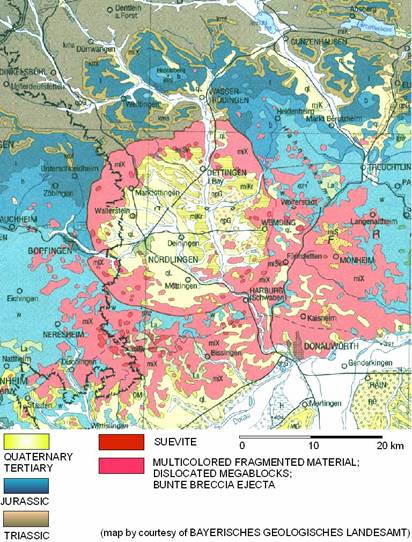 geological general map of the Ries crater impact structure Nördlinger Ries