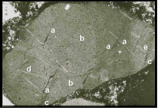 photomicrograph multiple sets of planar fractures in quartz Azuara impact structure