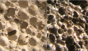 close-up of pumice melt rock samples, Chiemgau impact, Germany