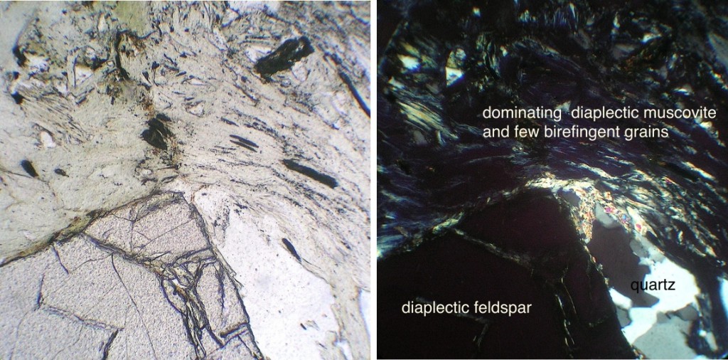 diaplectic glass from mica and feldspar in quartzite Chiemgau impact