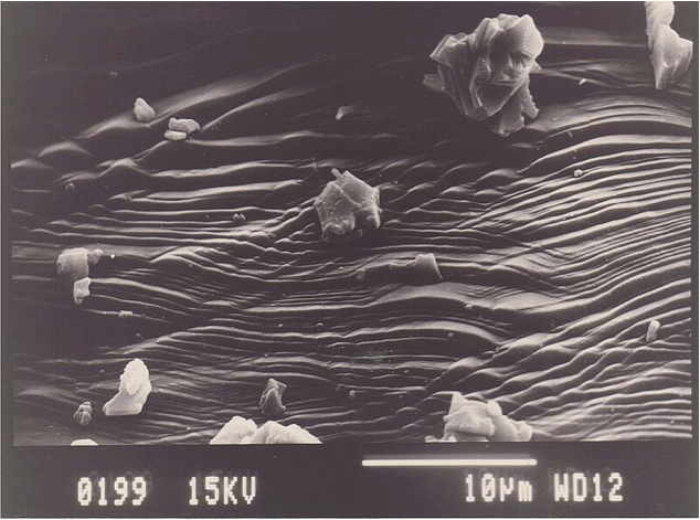 SEM image of planar deformation features, quartz, Azuara shock