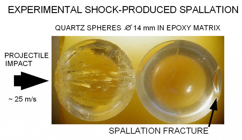 experimentally produced spallation in quartz spheres