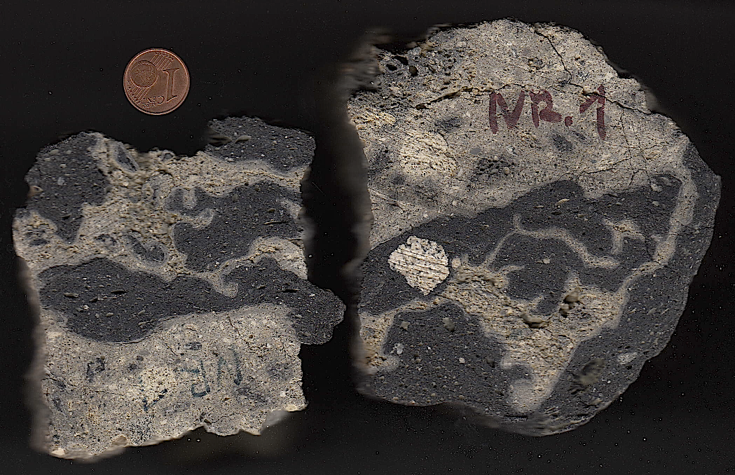 suevite cut showing impact melt rock inclusions