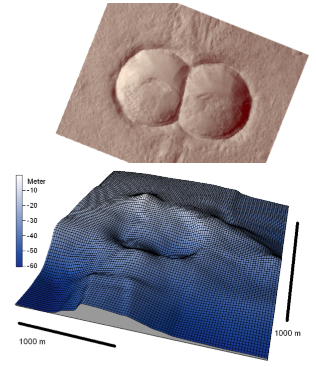 comparison of doublet meteorite craters on Mars and in Lake Chiemsee, Chiemgau impact