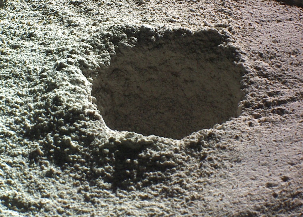 15 cm-diameter hypervelocity impact crater in flour
