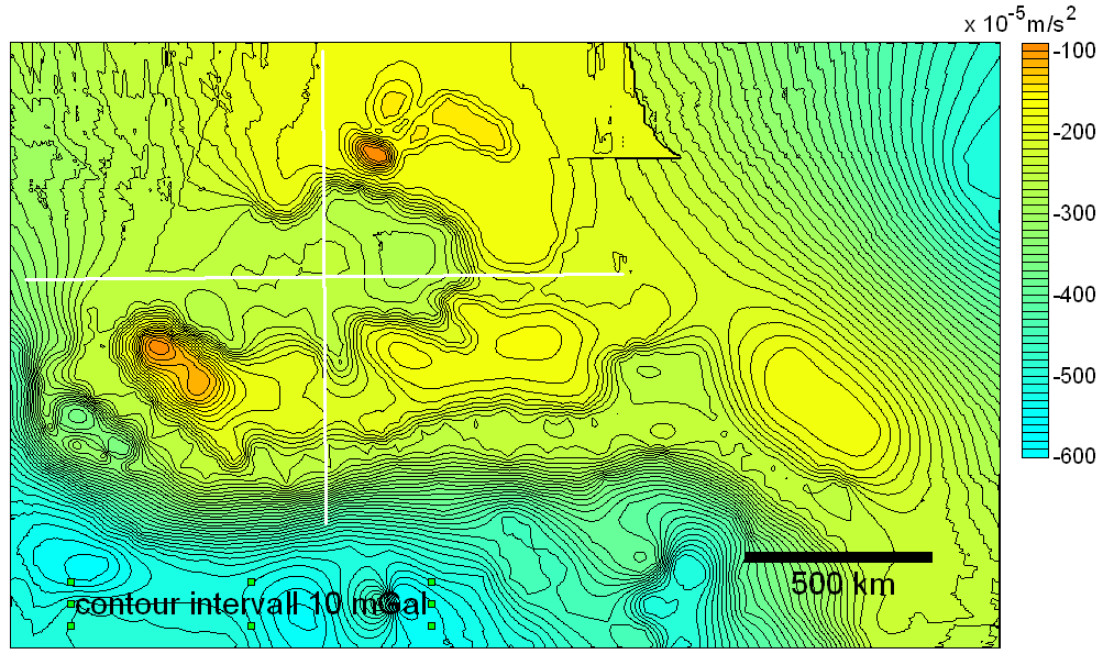 digitized Bouguer gravity map of the region north of the Himalayas
